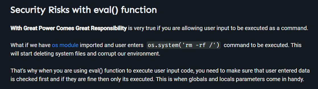 Security Risks with eval() function